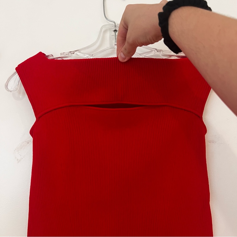 Intermix Alexia Off the Shoulder Red Ribbed Top - Picture 3 of 9